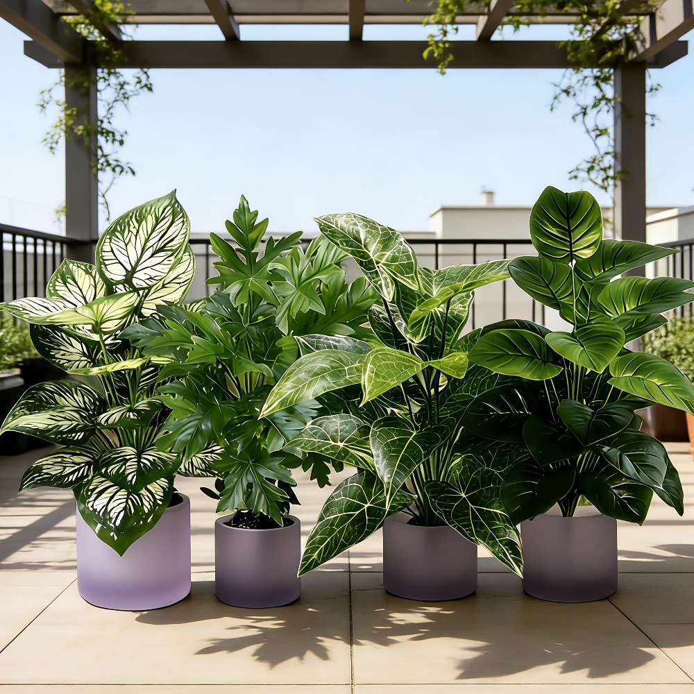 Fiddle Leaf Fig - 4 stuks kunstplanten met 48 bladeren,